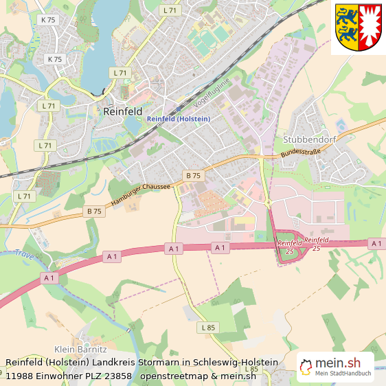 Reinfeld (Holstein) Landkreis Stormarn Lageplan © Openstreetmap Contributors Reinfeld (Holstein) Große Landstadt Lageplan